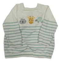 Bílo-zelený pruhovaný lehký svetr s obrázky Next