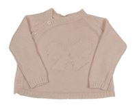 Světlerůžový propínací svetr s mašlí 