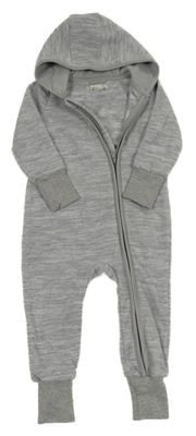 Šedá melírovaná fleecová kombinéza s kapucí 