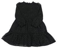 Černé puntíkaté šifonové šaty PRIMARK