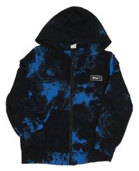 Černo-modrá vzorovaná lehká propínací mikina s kapucí shein