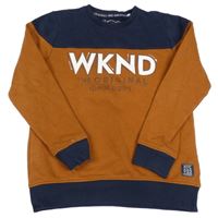 Hnědo-tmavomodrá mikina s nápisem C&A