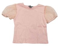 Růžové crop tričko s tylovými rukávy Primark