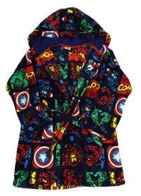 Tmavomodrý plyšový župan s superhrdiny a kapucí Marvel