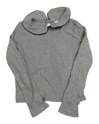 Šedé žebrované crop triko s límečkem H&M