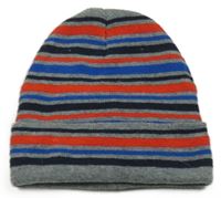 Šedo-tmavomodro-červená pruhovaná čepice F&F