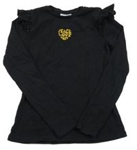 Černé žebrované triko se srdcem a volánky Matalan