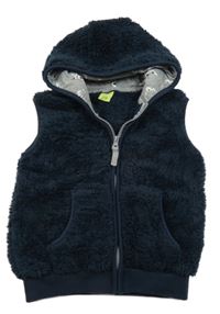 Tmavomodrá chlupatá propínací vesta s kapucí Kiki&Koko