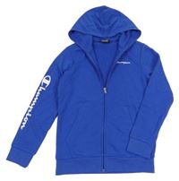 Tmavomodrá propínací mikina s logem a kapucí Champion