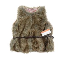 Nové - Hnědá kožešinová podšitá vesta s páskem 