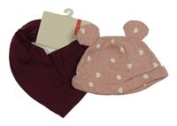 Nové - 2set - vínový slinták + růžová čepice s Minnie a oušky 