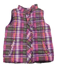 Fialovo-růžovo-khaki kostkovaná šusťáková zateplená vesta s jednorožcem Topolino