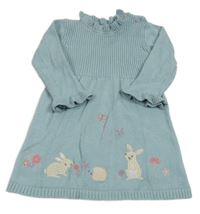 Modré úpletové šaty s králíčky a volánky Nutmeg