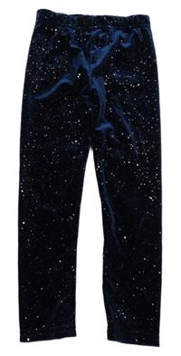 Tmavomodro-zlaté třpytivé sametové legíny Little kids