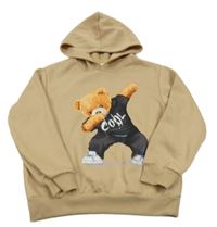 Béžová mikina s medvědem a kapucí Shein