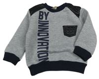 Šedo-tmavomodrá mikina s nápisem 