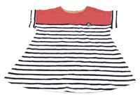 Růžovo-bílo-tmavomodré teplákové pruhované šaty 