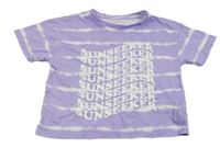 Lila-bílé pruhované crop tričko s nápisy Primark