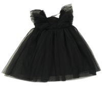 Černé žebrované tylové šaty s volánky H&M