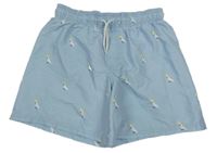 Světlemodré plážové kraťasy s papoušky H&M