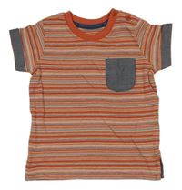 Oranžovo-smetanovo-tmavomodré pruhované tričko Matalan