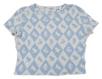 Bílo-světlemodré kárované žebrované crop tričko se zvířátky - Harry Potter H&M