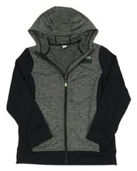 Šedo-černá melírovaná propínací sportovní mikina s nápisem a kapucí Yigga