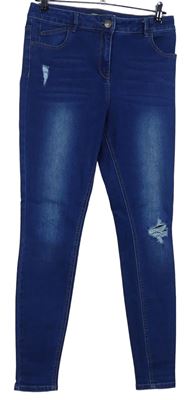 Dámské tmavomodré skinny rifle s dírami Denim