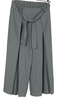 Dámské šedé culottes kalhoty s páskem 