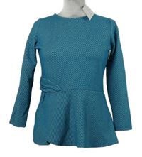 Nové - Dámské tyrkysové třpytivé proužkované peplum triko Savida 