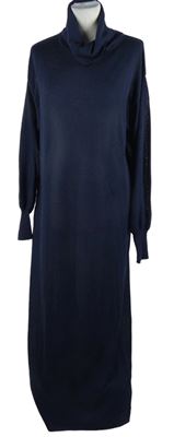 Dámské tmavomodré svetrové midi šaty s rolákem 