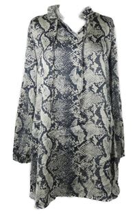 Dámská tmavošedo-smetanová vzorovaná saténová halenková tunika 