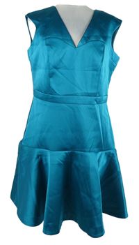 Dámské tyrkysové saténové koktejlové šaty 