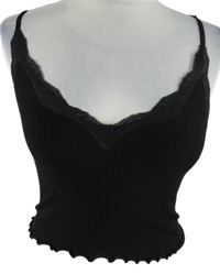 Dámský černý žebrovaný crop s krajkou Primark 