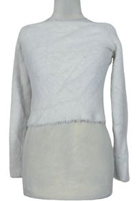 Dámský bílý chlupatý svetr s lodičkovým výstřihem H&M