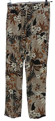 Dámské černo-skořicové květované volné kalhoty Primark 