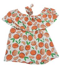 2set- Bílý top s volánkem a pomeranči+ gumička 