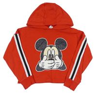 Červená crop mikina s Mickey Mousem a kapucí zn. Primark