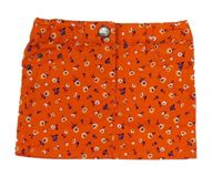 Oranžová květinová plátěná sukně 