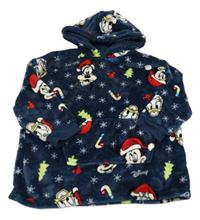 Tmavomodrá chlupatá oversize mikina s Mickey Mousem a kapucí Primark