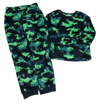 Tmavomodro-neonově zelené army chlupaté pyžamo Nutmeg