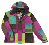Barevná kostkovaná šusťáková lyžařská bunda s kapucí Protest 