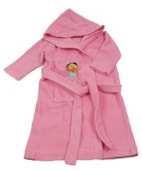Růžový fleecový župan s panáčkem a kapucí 