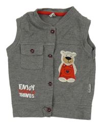 Šedá žebrovaná tepláková vesta s medvědem 