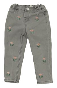 Šedé elastické skinny rifle s květinami H&M