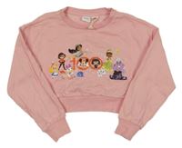 Růžová crop mikina s pohádkovými postavami Disney 