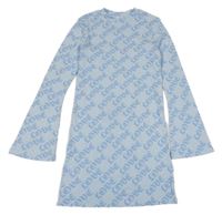 Modré žebrované šaty s nápisy H&M