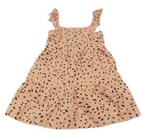 Meruňkové plátěné šaty s černými puntíky Primark