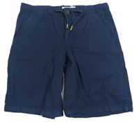 Tmavomodré plátěné kraťasy Massimo Dutti