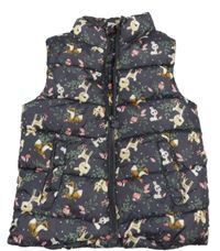 Antracitová vzorovaná šusťáková zateplená vesta se zajíčky Dopodopo